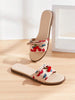 Solezae Women Cherry Fruit Print Slip-On Open Toe Everyday Summer Dreamy Cute PU Flat Sandals